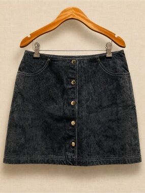 Forever 21 Genuine Pigskin Leather Soft Teal Button Front A-Line Mini Skirt